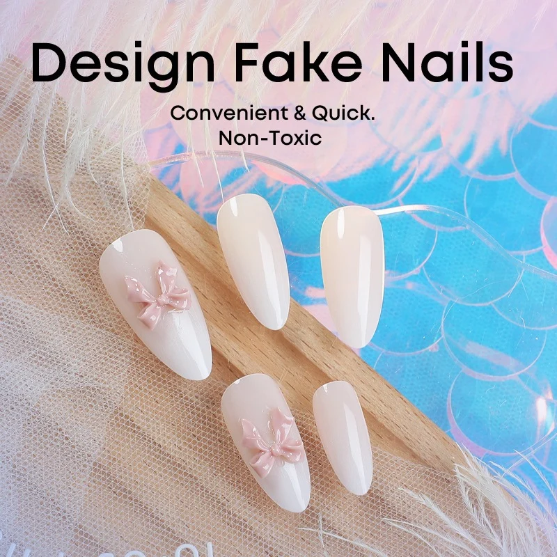 Elegantes Kunstnagelset mit luxuriösem Ombre-Effekt und zarten Schleifenakzenten Karnz