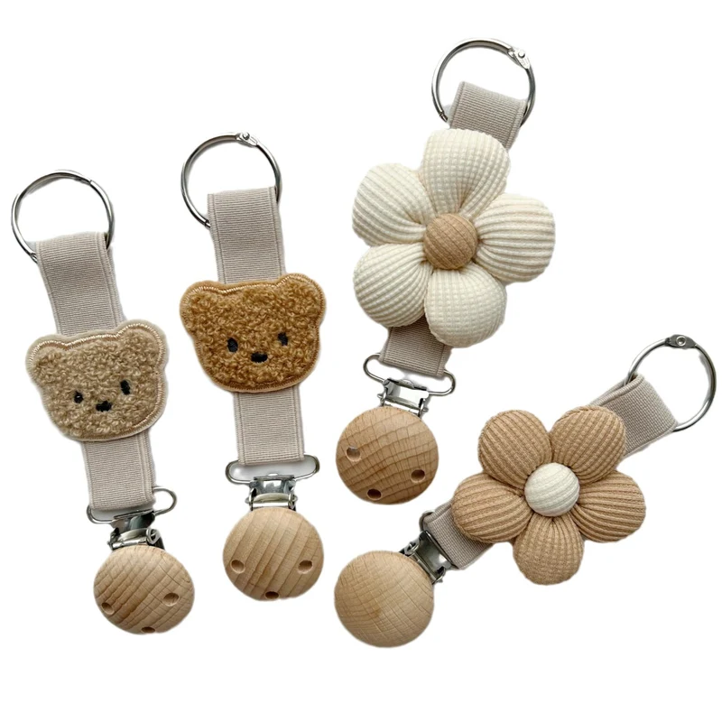 Plüsch Teddy-Bär Schnuller- und Beißringhalter mit Holz-Sicherheitsclip