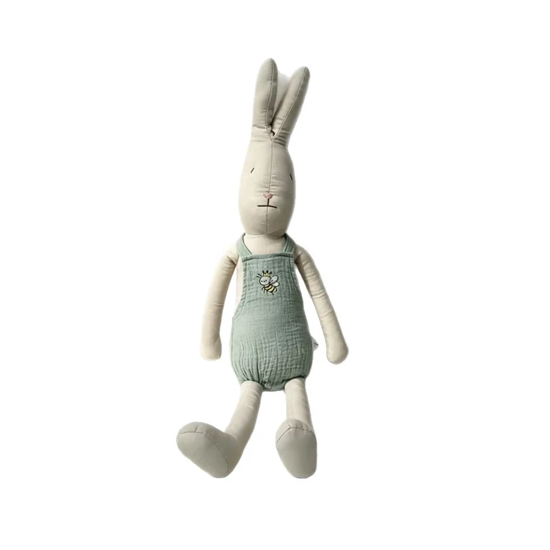 Plüsch-Langohren-Hasenpuppe mit Musslin-Overall