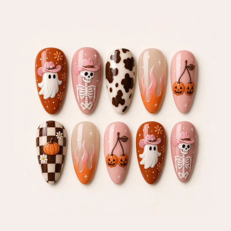 Kreatives Halloween Kunstnagelset mit verspielten Motiven Karnz