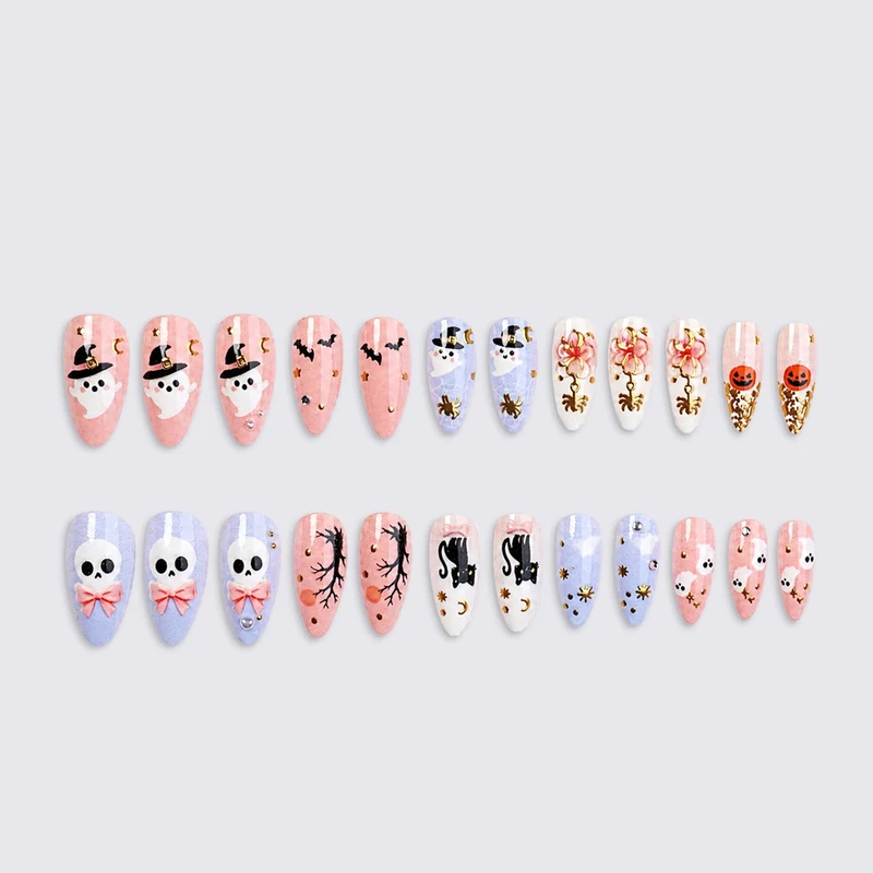 Kreatives Halloween Kunstnagelset mit bunten Motiven Karnz