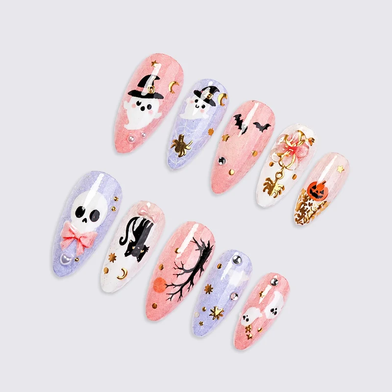 Kreatives Halloween Kunstnagelset mit bunten Motiven Karnz