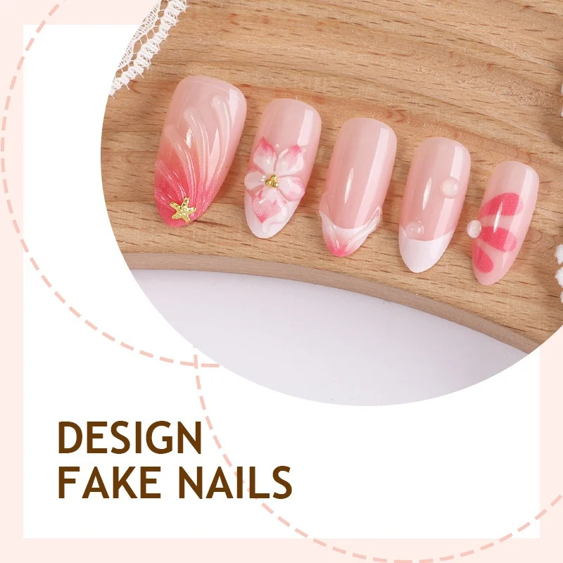 Elegantes Kunstnagelset mit floralen und Farbverlauf-Mustern Karnz