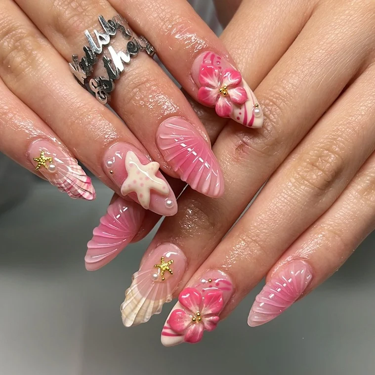 Hochwertiges Kunstnagelset mit maritimem Design und kreativen Verzierungen Karnz