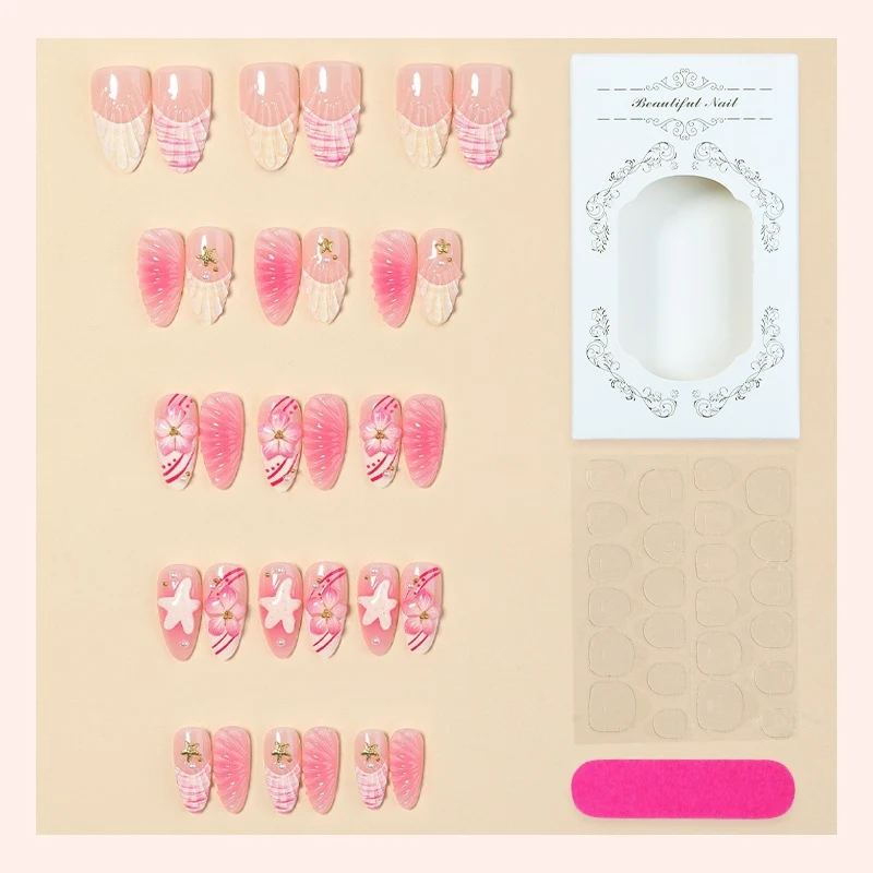 Hochwertiges Kunstnagelset mit maritimem Design und kreativen Verzierungen Karnz