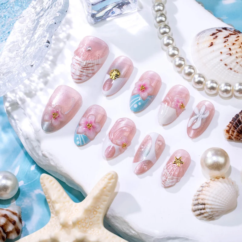 Dekoratives, von der Küste inspiriertes Press-On Nagelset