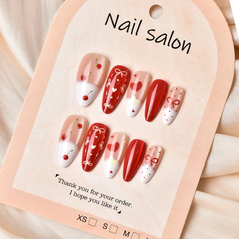 Dekorativer Cherry Love Press-On Nagelkunst Set