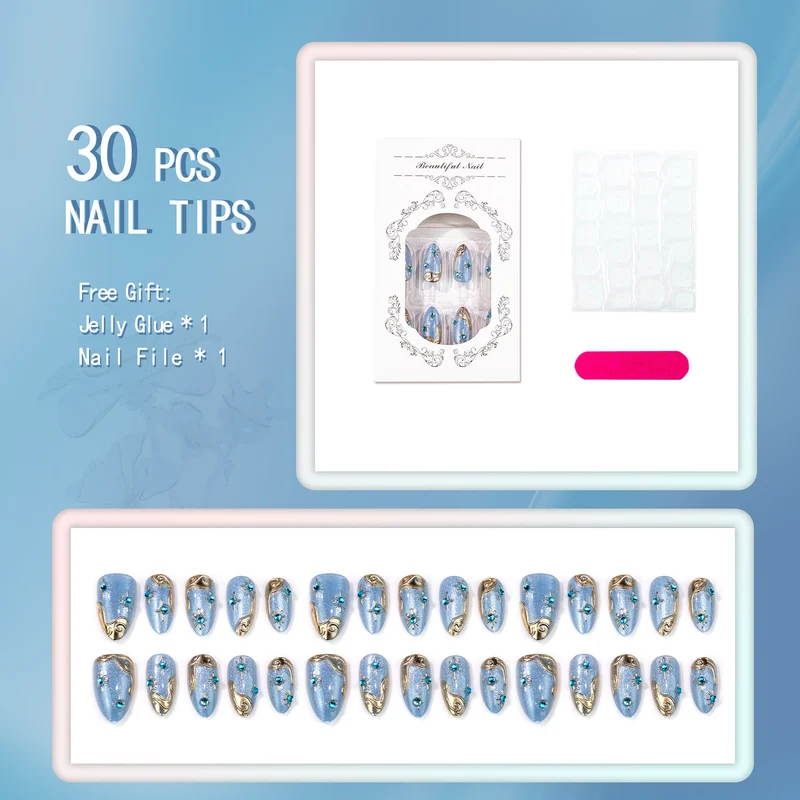 Dekoratives Press-On Nail Art Set mit Glitter und Juwelenakzenten