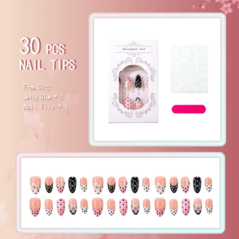 Dekoratives Punktmuster Press-On Nagelkunst Set