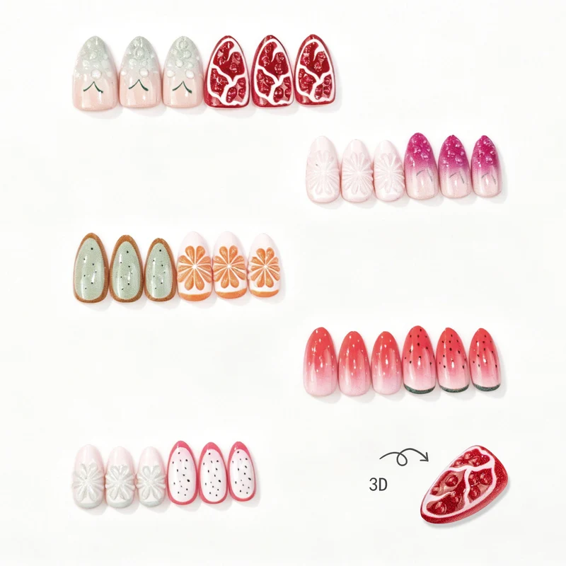Kreatives fruchtinspirertes Press-On-Nagelkunst-Set