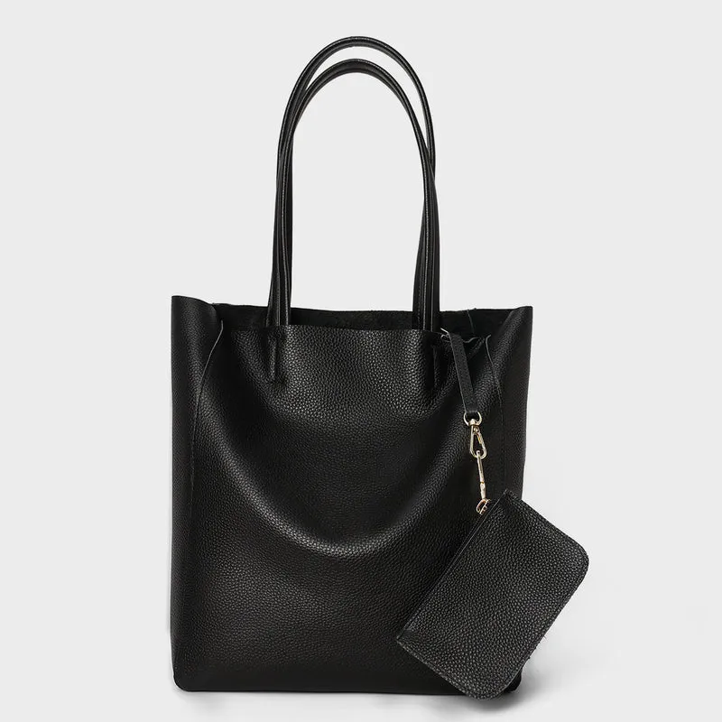 Minimalistische Offene-Tops Hohe Genarbte Leder Tote mit Abnehmbarer Tasche
