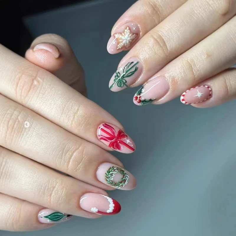 Weihnachts-Themen Dekorative Press-On Nagelkunst Set