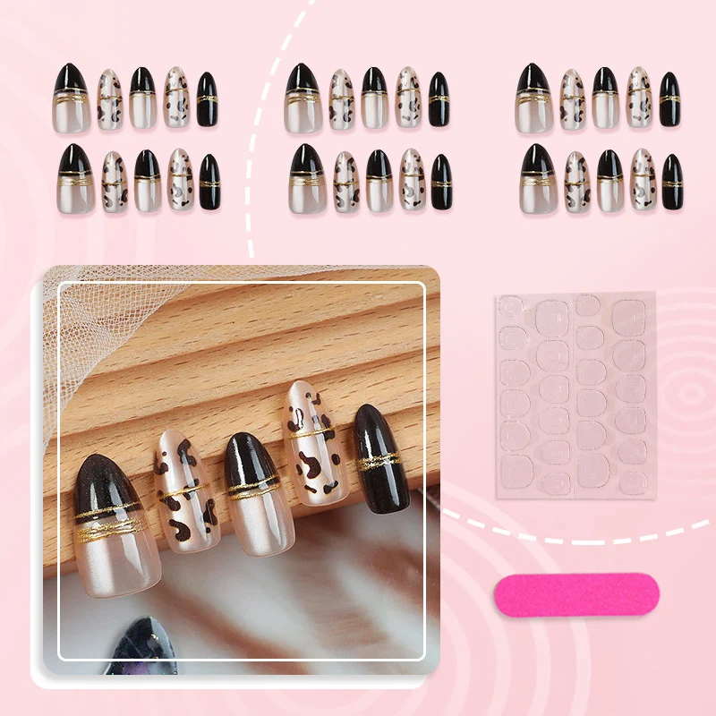 Künstlerisches Premium Press-On Nagelkunstset mit elegantem Leopardenmuster