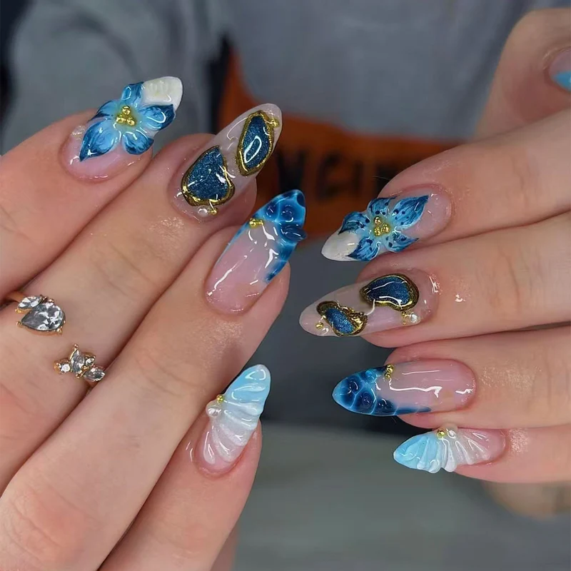 Künstlerisches vom Ozean inspiriertes Press-On-Nagelset