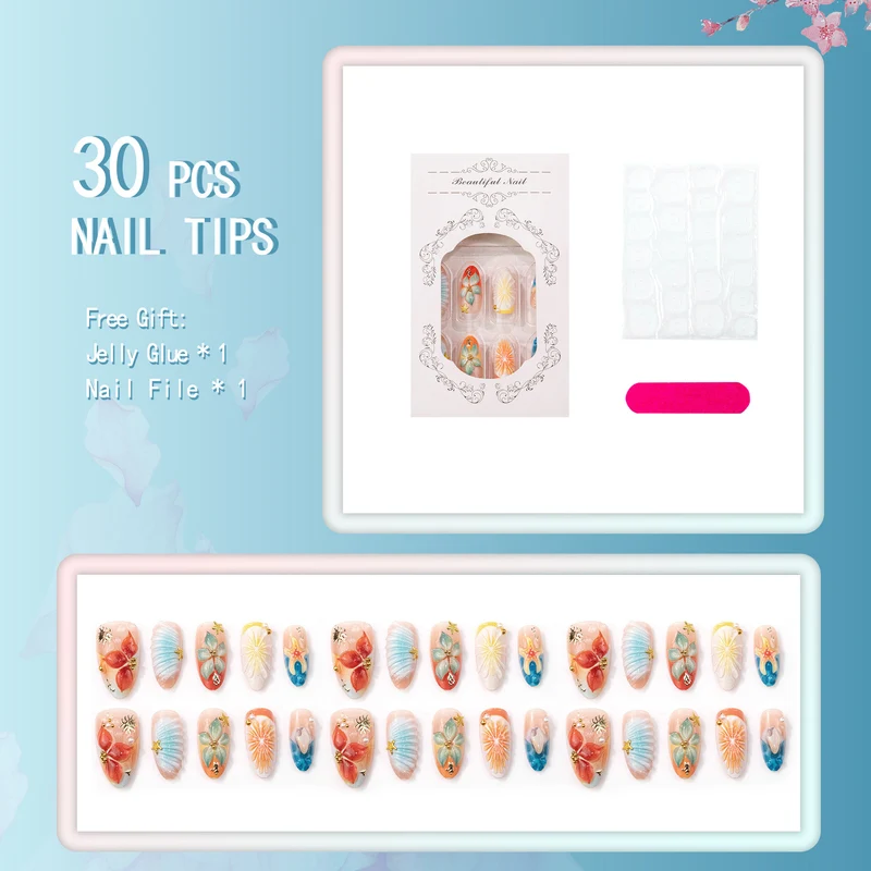 Künstlerisches vom Ozean inspirierte Press-On Nagelkunst Set