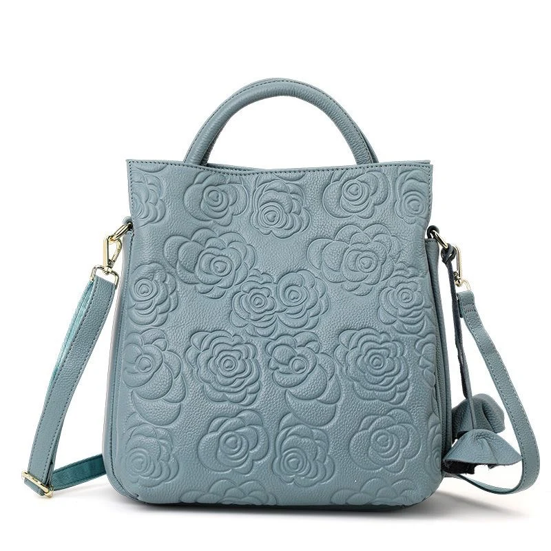 Prägung Floral Vegan Leder Top-Handle Tote mit abnehmbaren Crossbody-Träger