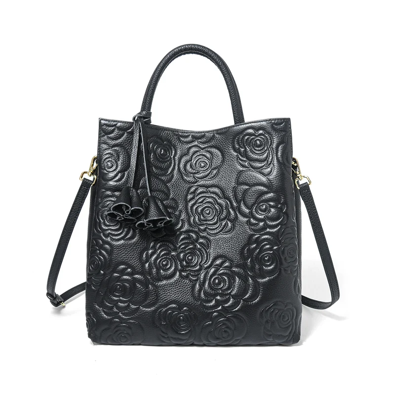 Prägung Floral Vegan Leder Top-Handle Tote mit abnehmbaren Crossbody-Träger
