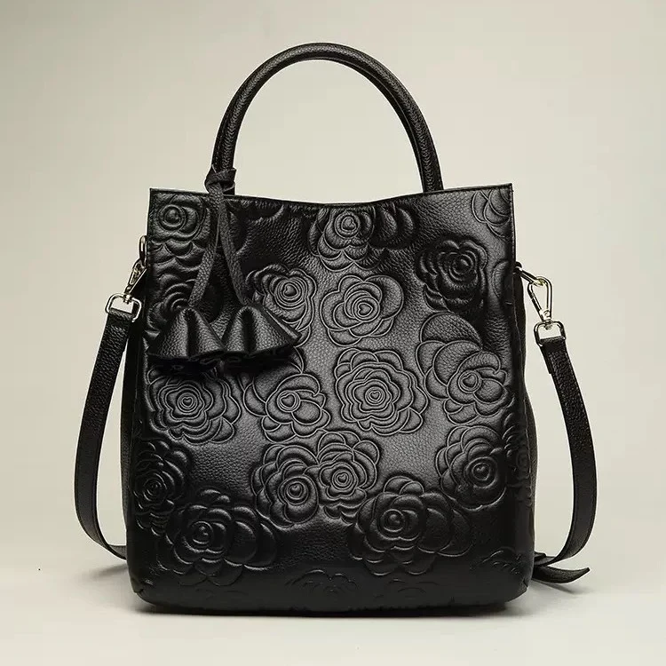 Prägte Blumen-Leder-Tote-Bag mit abnehmbarem Riemen