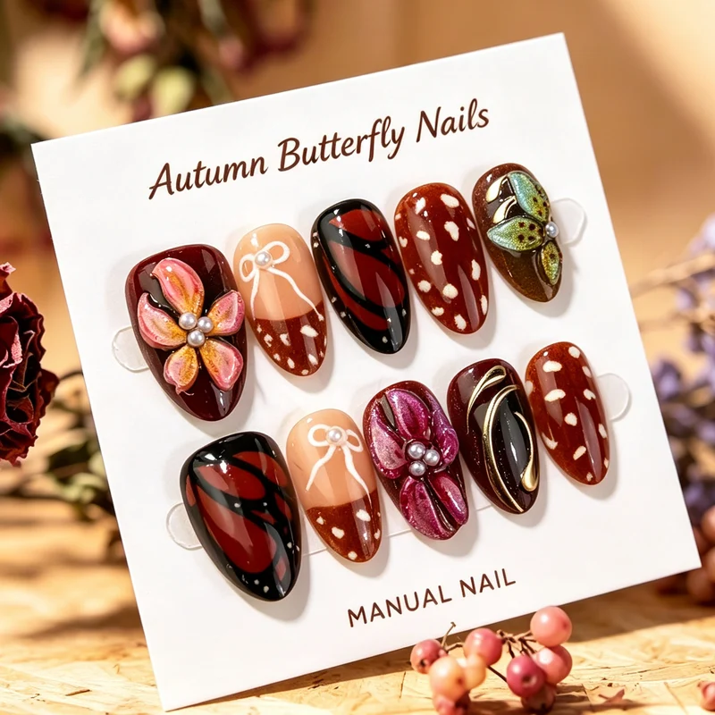 Herbst-Themen Schmetterling Press-On Nägel