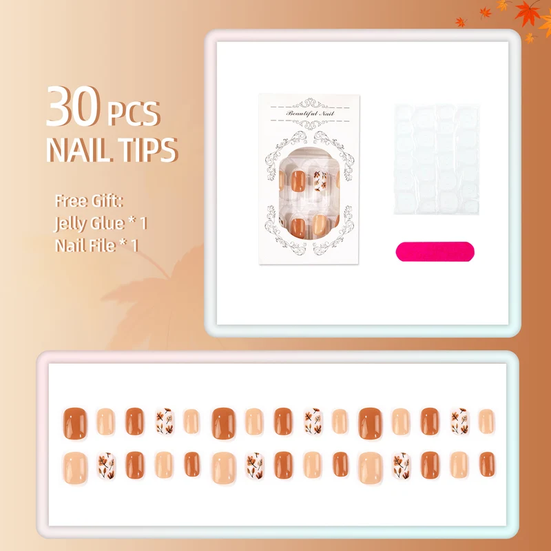 Herbst-inspiriertes Press-On Nagelkunst-Set