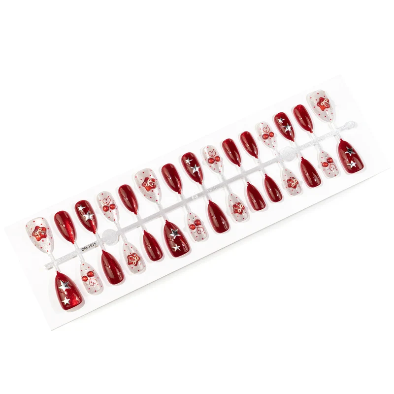 Dekorative mit Edelsteinen verzierte Press-On Nagelset