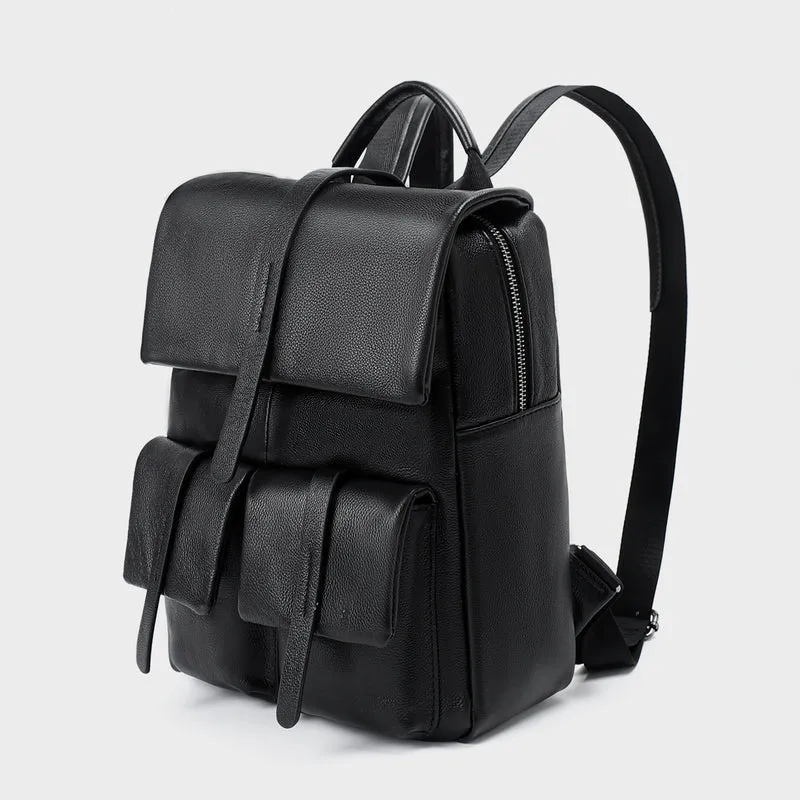 Leder Klappen-Rucksack mit doppelten Fronttaschen und Oberem Griff
