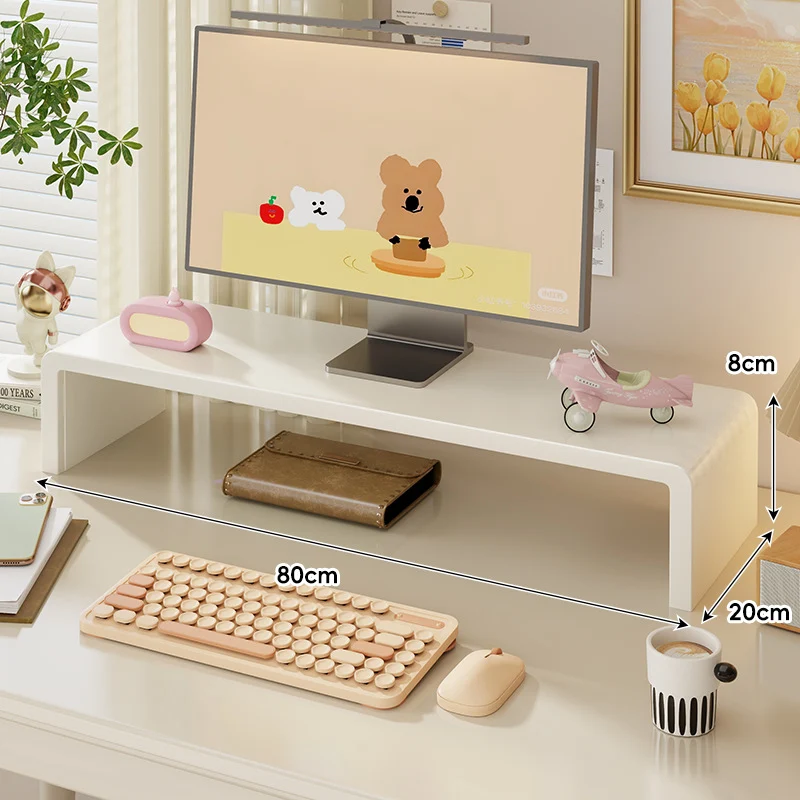 Breite Massivholz Gebogener Desktop Monitorständer mit Unterregalablage
