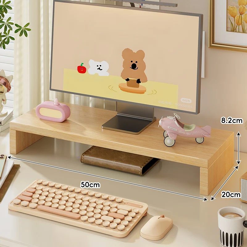 Breite Massivholz Gebogener Desktop Monitorständer mit Unterregalablage