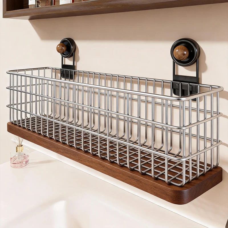 Wandmontierter Saugnapf-Drahtkorb Tissue- und Tuch-Organizer