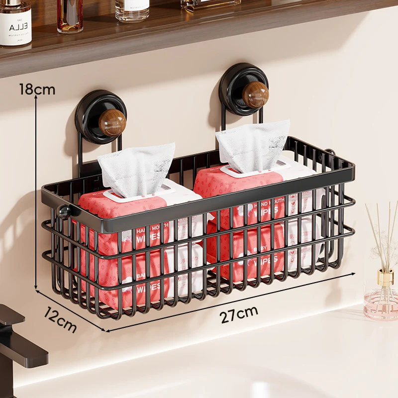 Wandmontierter Saugnapf-Drahtkorb Tissue- und Tuch-Organizer