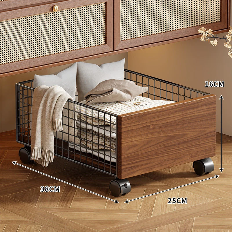 Unterbett Rollwagen Drahtlagerbehälter mit Holzfront und verriegelbaren Rollen