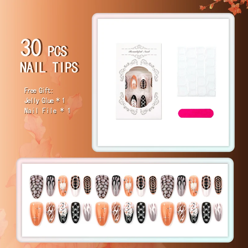 Künstlerisches Flame-Design Press-On Nagelset