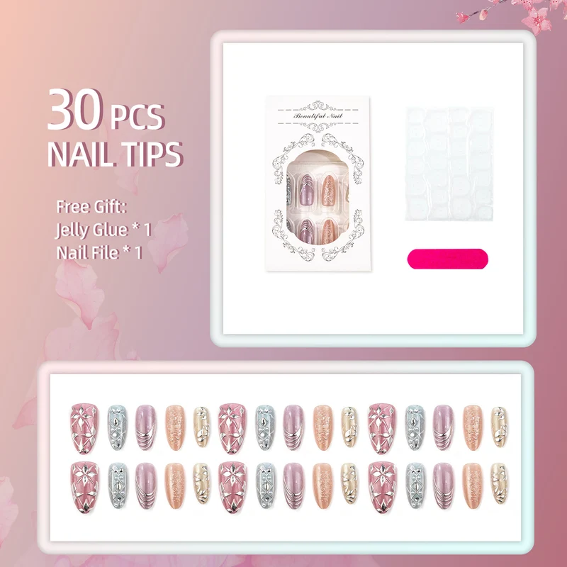 Künstlerisches verziertes Press-On-Nagelset
