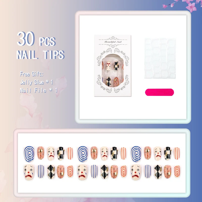 Künstlerisches Clown-Themen Press-On Nagel Set