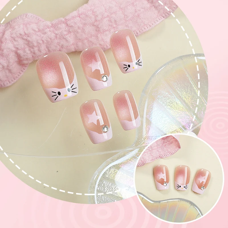 Künstlerisches katzenmotiviertes Press-On-Nagelset