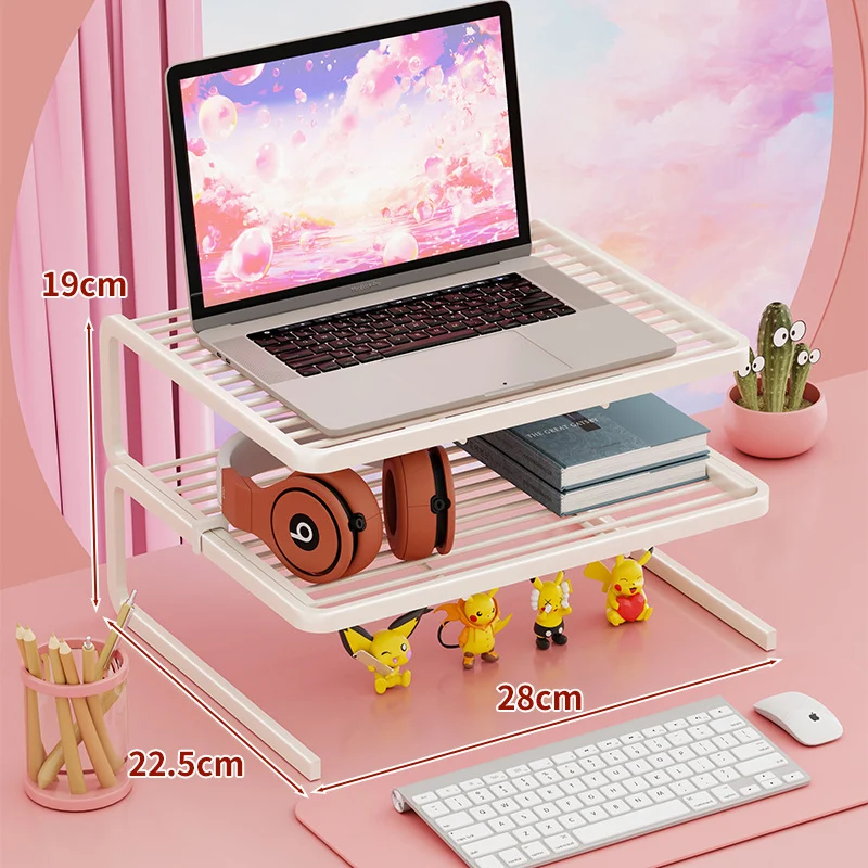 Zwei Ebenen verstellbarer Metall-Laptop- und Monitorständer mit belüfteten Lamellenregalen