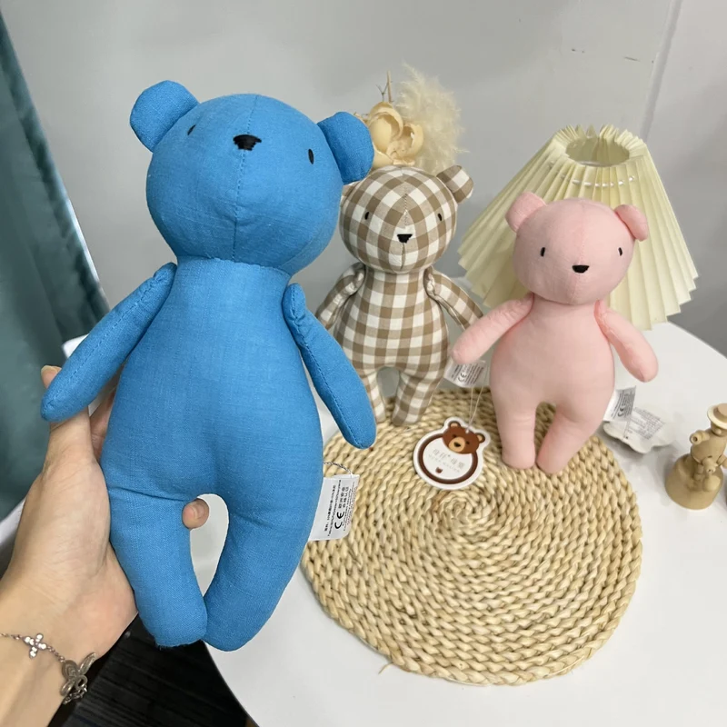 Handgefertigtes Gingham Leinen-Stil Teddy Plüschspielzeug