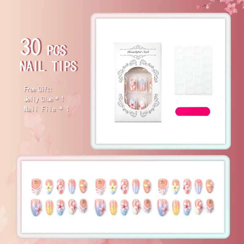 Künstlerisches florales Press-On-Nagelkunstset