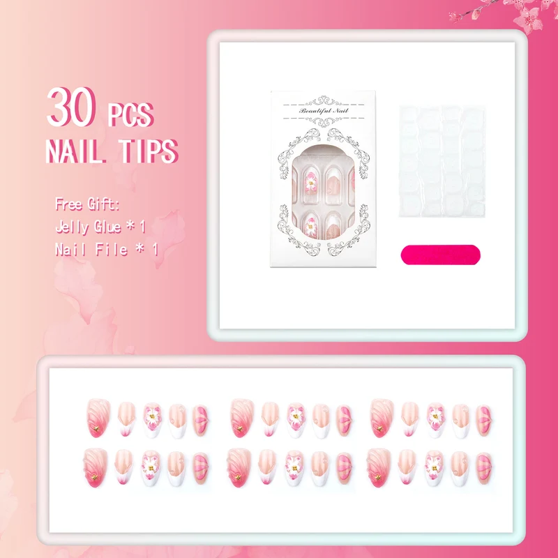 Künstlerisches Floral Press-On Nagelset 1790738582