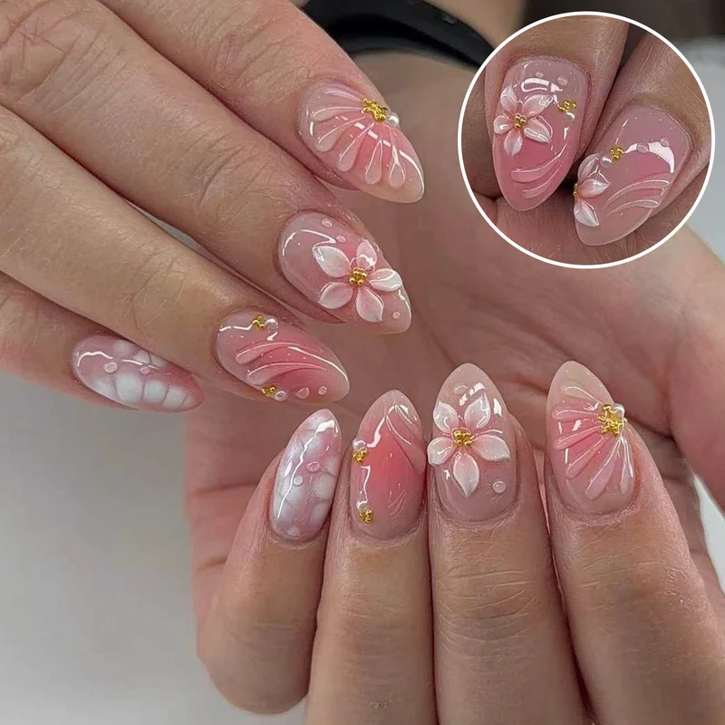 Künstlerisches Floral Press-On-Nageldesign-Kit