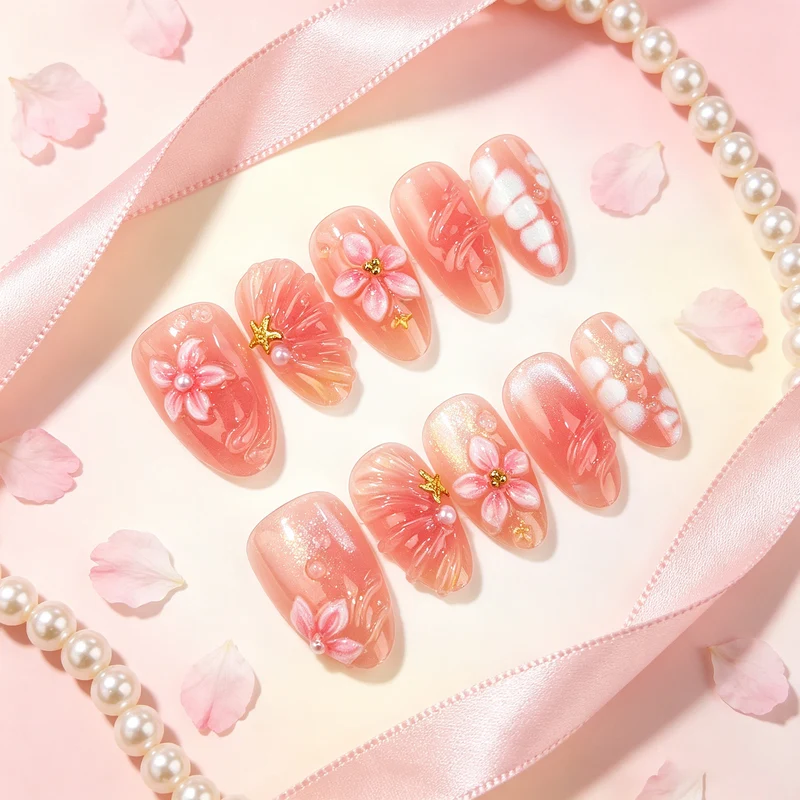 Künstlerisches Floral Press-On-Nageldesign-Kit