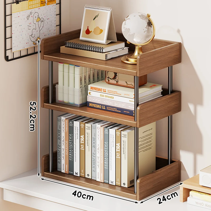 Minimalistische solide Holz-Zwei-Ebenen-Schreibtischbuchregal mit Metallstützstäben
