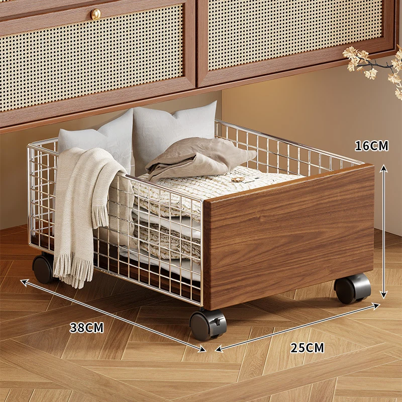 Niedrigprofil-Roll-Lagerunterbett-Schublade mit Metalldrahtgitter und Holzplatte