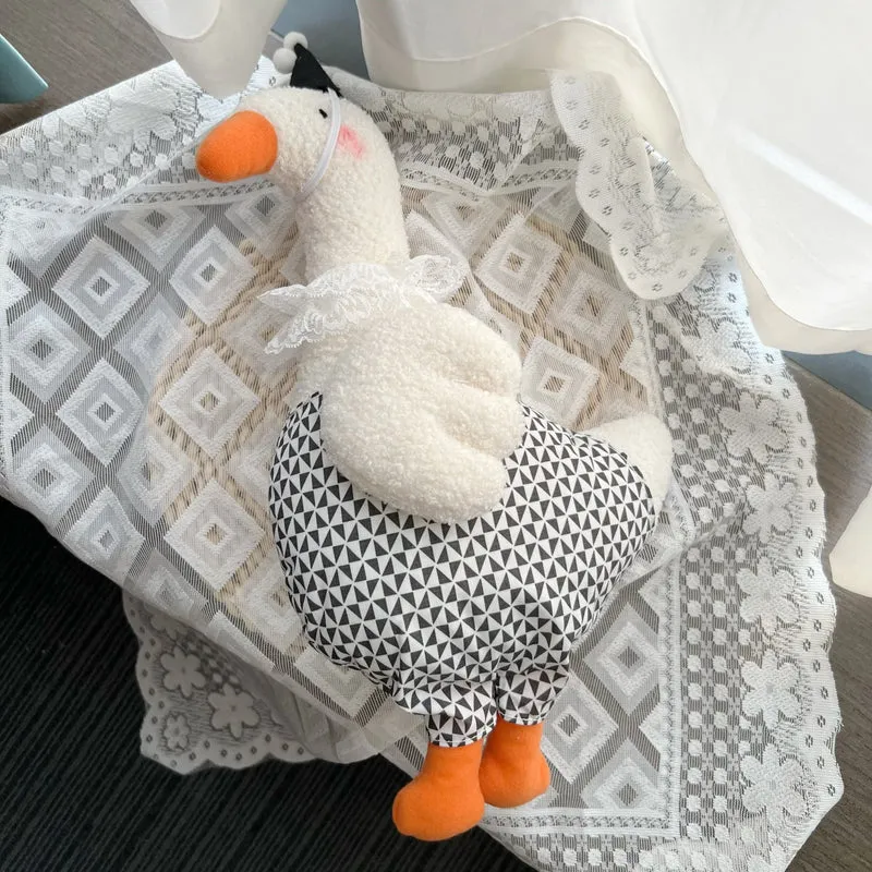 Plüsch Dekorative Gans Stofftier mit Spitzenkragen und geometrischem Körper