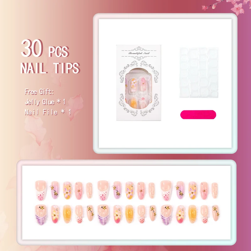 Künstlerische florale Press-On Nagelkollektion