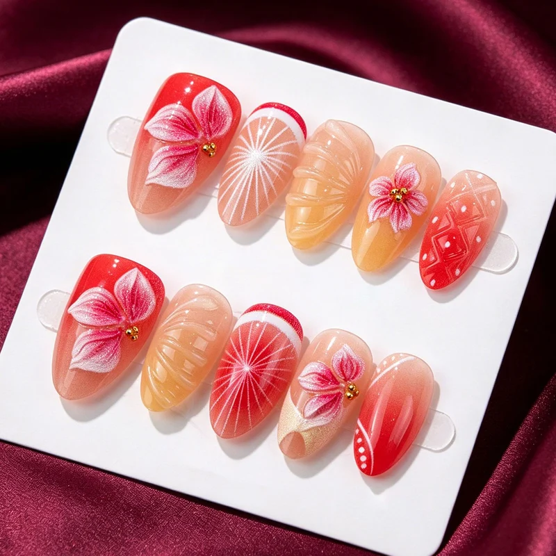 Künstlerisches Floral Press-On Nagelkunst Set 1790738549