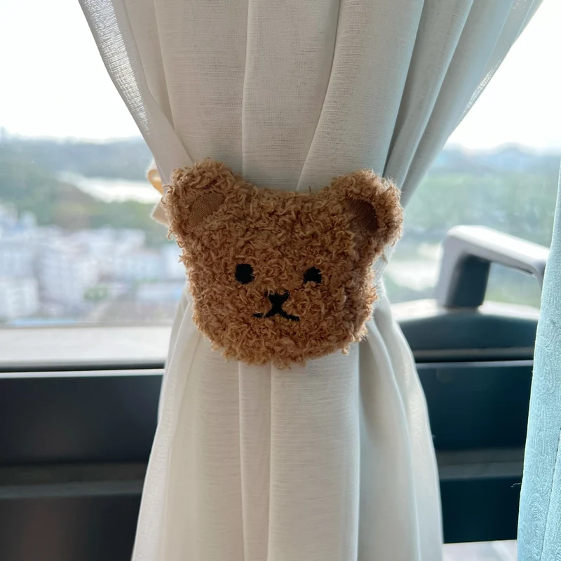 Plüsch Bären Gardinenband mit elastischer Schlaufe und weichem Teddygesicht