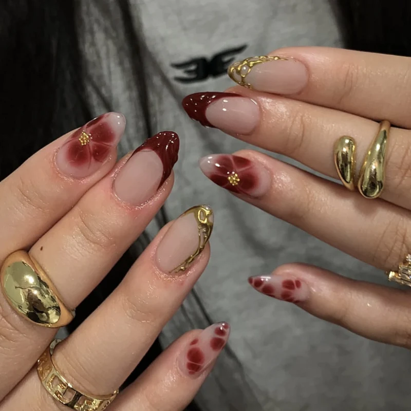 Künstlerisch Floral-Inspirierte Stiletto Press-On Nägel