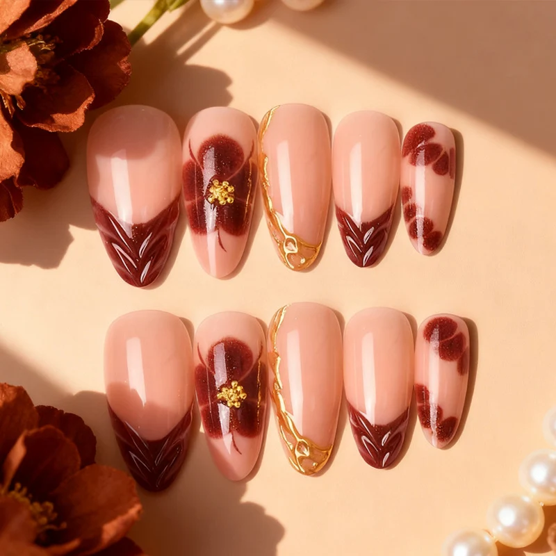Künstlerisch Floral-Inspirierte Stiletto Press-On Nägel