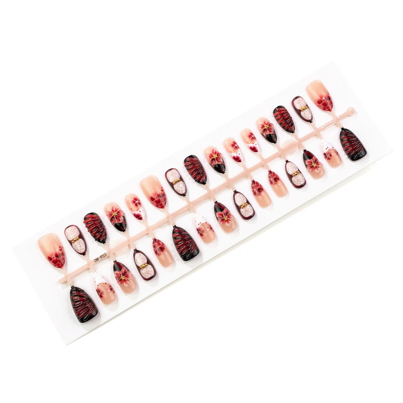 Künstlerisches blumenverziertes Press-On Nagelset